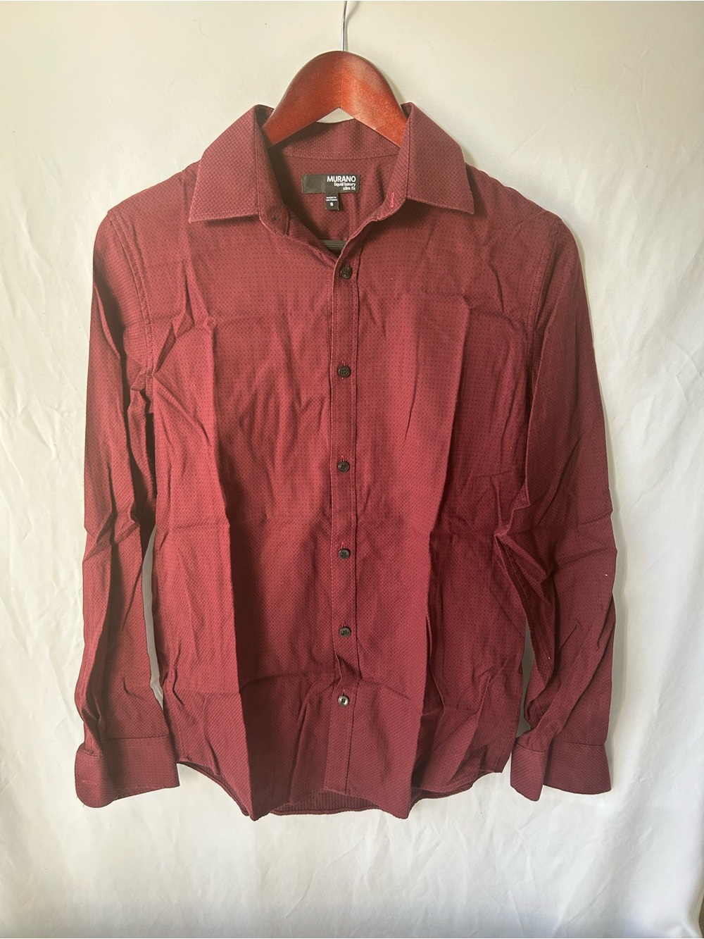 Murano Liquid Luxury Men's Small slim fit Burgundy Patterned Button-Up Shirt
